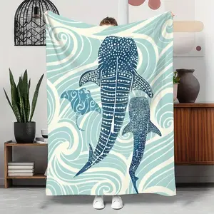 Ocean Whale Shark Blanket Ultra Soft Flannel throw Fabric All Season Comfort Multi Scene Use For Bed Sofa Car Camping Machine Washable Durable Marine Themed Home Decor Essential warm cozy throw blanket Pattern nap