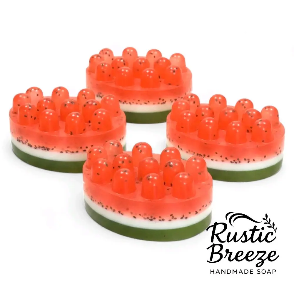 Rustic Breeze Watermelon Massage Bar Soap with Goat Milk & Jojoba Exfoliating Nourishing and Refreshing 5 oz Each Great Gift