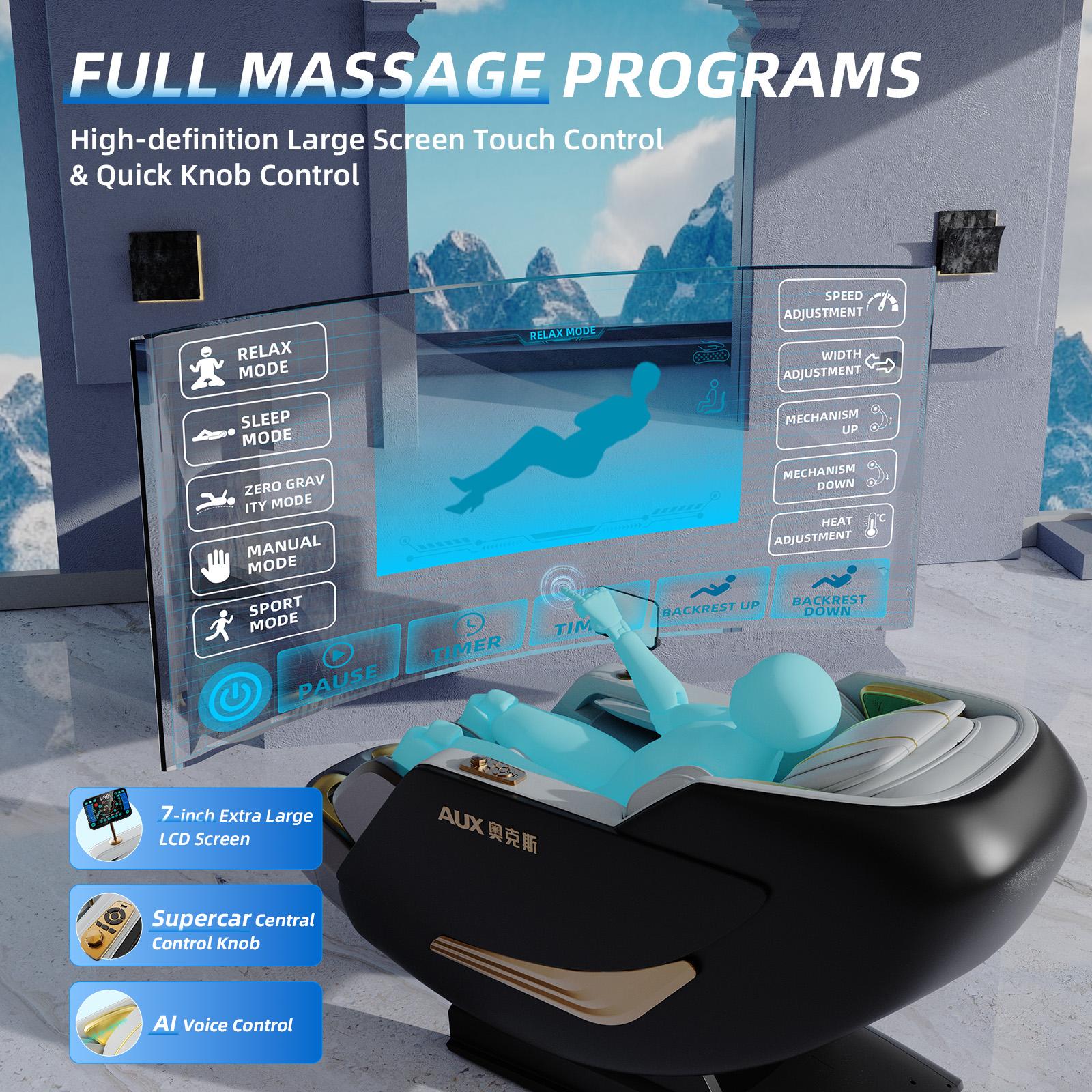 4D Full Body Massage Chair, Zero Gravity SL-Type Rail Shiatsu Massage Chair, with core heating function, body scanning function, deep yoga stretching, airbags, heating function, foot rollers, and high-end touchscreen. Bluetooth Gift