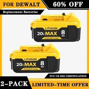 2Pack Replacement for Dewalt 20V Max Battery: 8.0Ah Lithium Batteries Compatible with Dewalt Battery DCB208 DCB200 DCB204 Cordless Power Tools
