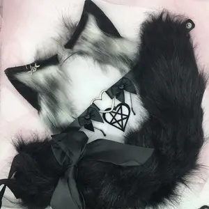 black purple ear necklace Halloween costume kawaii goth