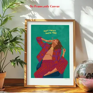 Wall Art, Vintage Poster, Free Female Art Print, Artwork, Woman in Suit Green Background Canvas Painting, Unique Creative Artistic Wall Art Decoration for Living Room and Bedroom, Unframed Home Decor Products