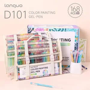 【Quick-drying】Languo 168 Pcs Gel Pens No-Bleed Fine 0.6mm Needle Point Smooth Paint Markers for Aesthetic Journaling Black Paper Multi-Surface DIY Art Supplies Kit color pen set