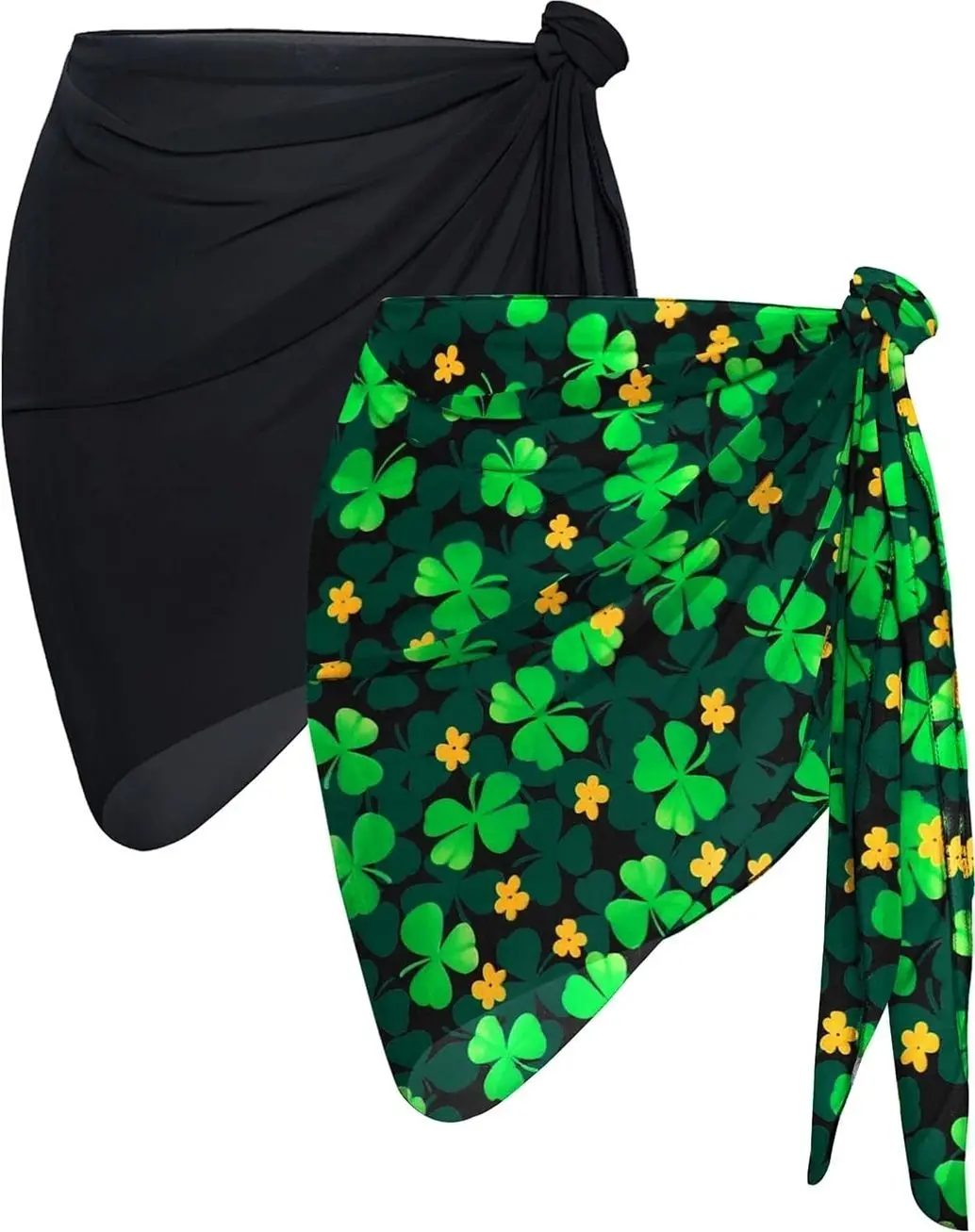 2 Pieces Women Beach Sarong Bathing Suit Sheer Swimsuit Cover Ups |  Chiffon Swimwear , Casual Beachwear Wrap Short Skirt, Summer