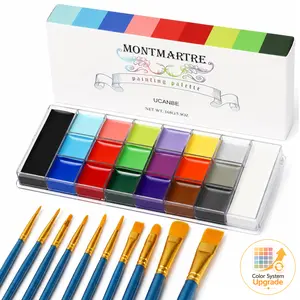 UCANBE Montmartre 20 Colors Oil-Based Face Body Paint Palette, Large Black & White Shades Full Size 5.9oz, Professional Art Makeup for Halloween SFX Cosplay Stage Festival Costume Party