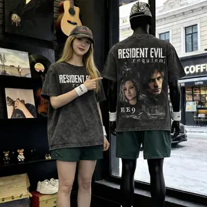 Resident Evil Re9 Remake Hoodie & T-Shirt Leon & Grace Ashcroft, Vintage Acid Wash Apparel, Survival Horror Game Merch, Gold Poster Pullover, Unisex Cotton Top