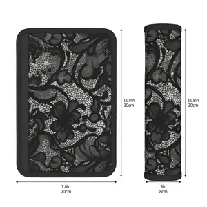One-piece product. Black lace pattern car seat belt protector pad. 3-in-1 anti-slip design. Suitable for vehicles, travel bags, and backpacks.
