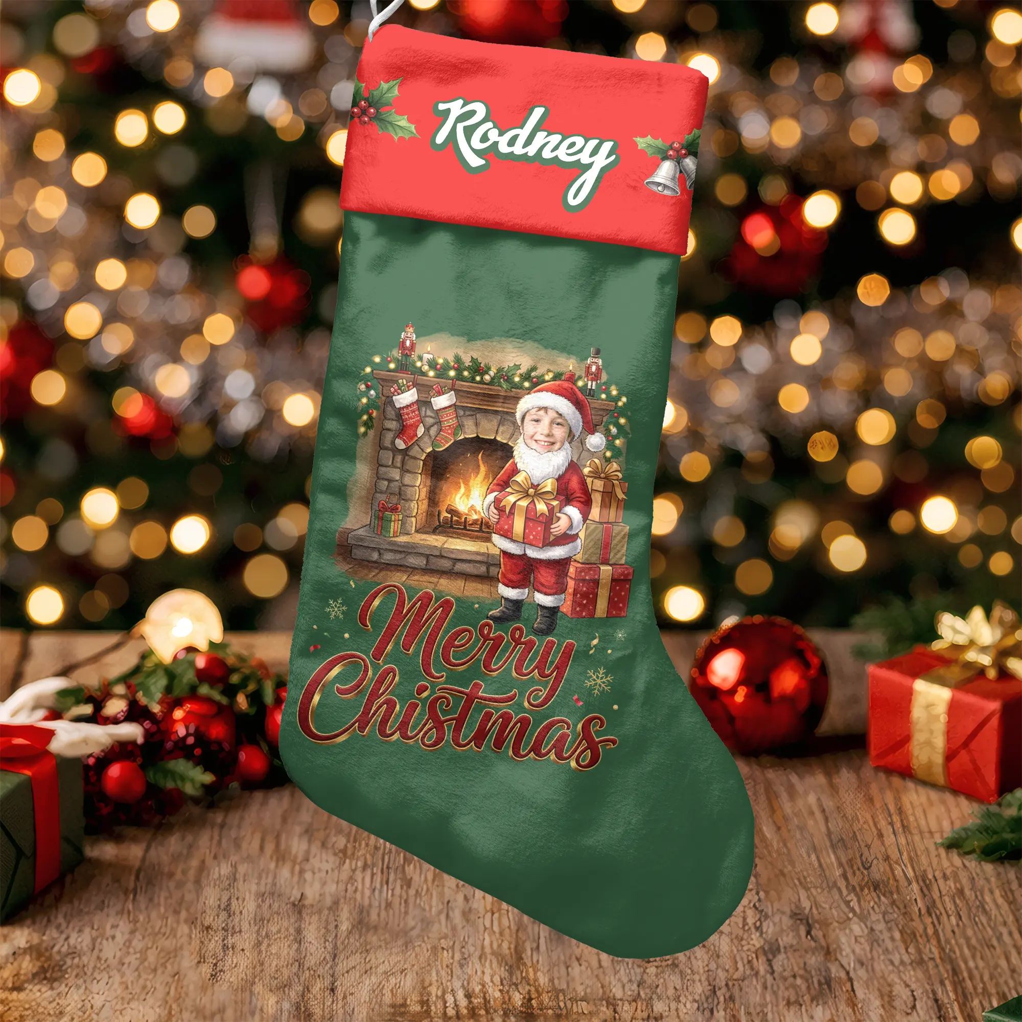 Personalized Merry Christmas Santa Stocking - Custom Name Christmas Stocking