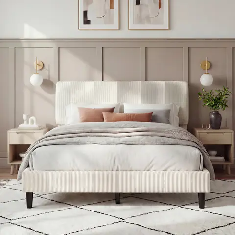 Costoffs Adjustable Chenille Upholstered Bed Frame with Headboard - Multi-Size (Twin, Full, Queen Size Bed Frame, King), Boxspring Free, 450 lb Capacity, 77.4 lb Weight, Easy-to-Assemble Modern Indoor Bedroom Apartment Furniture