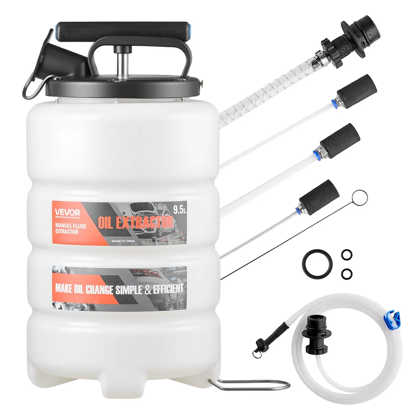 【BackToSchool】VEVOR Fluid Extractor, 9.5 L Capacity, Manual Vacuum Oil Extractor Pump with 59 in Long Horse & Three 47 in Extension Tubes, Oil Change Pump with HDPE Tank for Cars, Lawn Mowers, Boats, Motorcycles