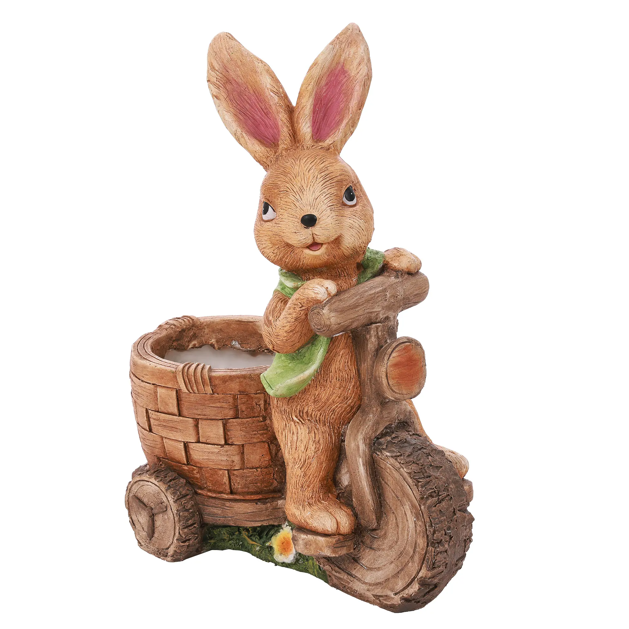 LuxenHome Brown Bunny on a Bicycle MgO Planter