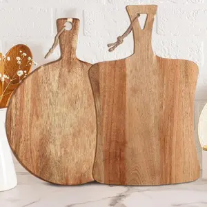 Hurry Up Grab Them！2Pcs Acacia Wood Cutting Board Set With Hanging Rope Reversible Serving Platter Perfect For Food Prep Cheese Meat Party Decor