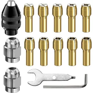 Multi Chuck Set 15Pcs,Brass  Set, Nut Kit,0.8-3.2mm Replacement Quick Change Chuck Rotary Tool