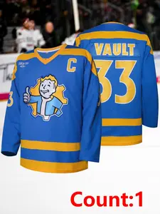 Men's Vintage Loose-fit V-neck Long Sleeve Ice Hockey Jersey with Letter Embroidery, Casual Sports Training Shirt for All Seasons