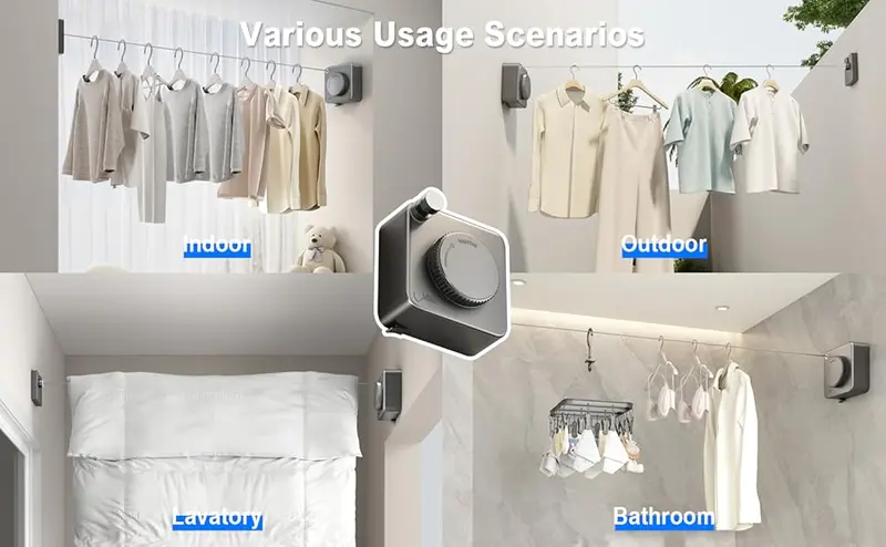 Retractable Wall-Mounted Laundry Drying Rack - Heavy-Duty Anti-Sag Device, 15.1FT Stainless Steel Home Goods, 15-20Kg Load-Bearing Wall Mounted Clotheslines, Space-Saving Indoor/Outdoor Laundry Accessory for Apartments, 15 - 20 Kg, Auto Retractable Washin