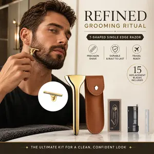 Magnetic Safety Razor for Men, Single Blade Razor for Sensitive Skin, Smooth Shave with Roller Design, Easy Blade Change Stainless Steel Razor Kit with 15 Blades