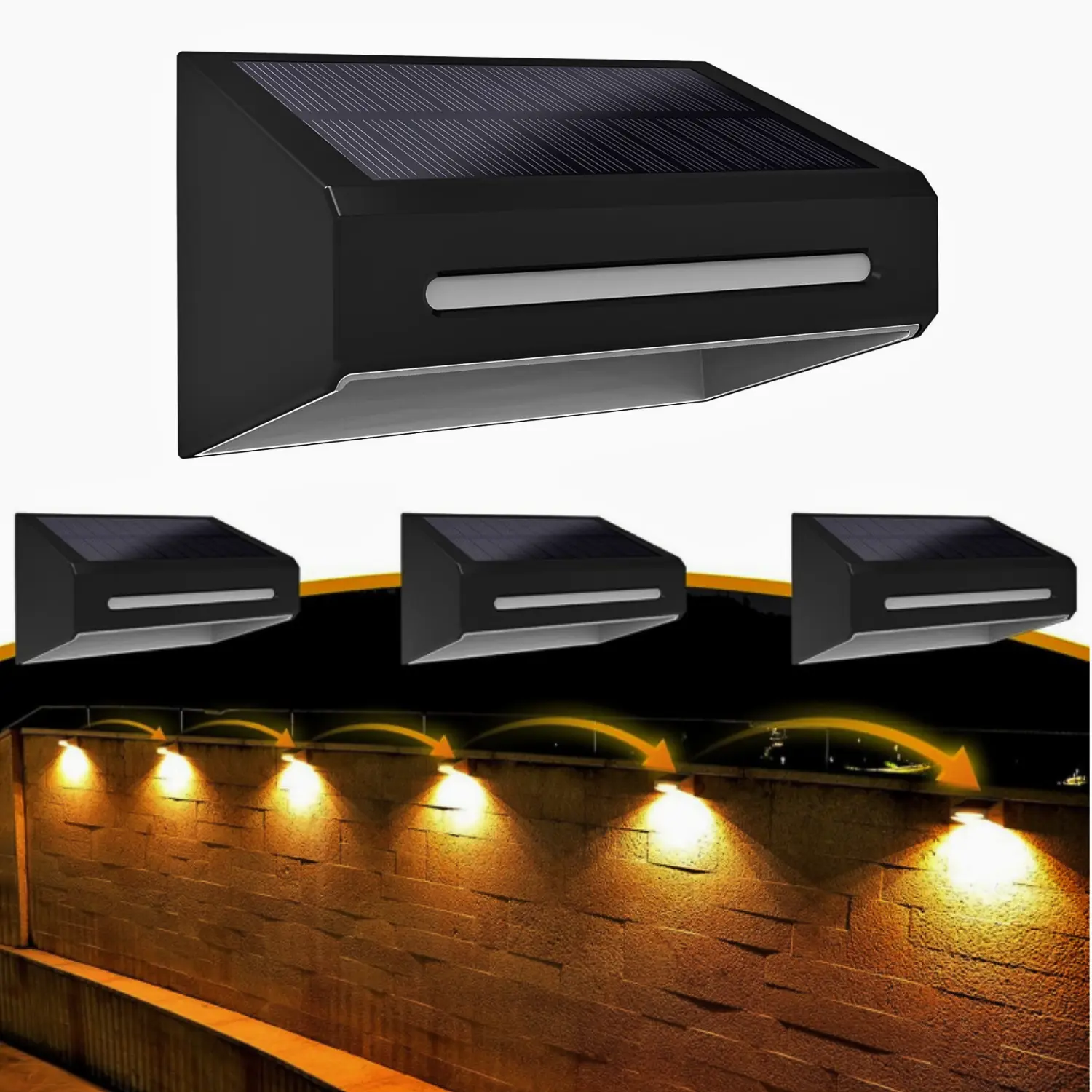 FabStyl Solar Outdoor Decorative Wall Lights, 9 Color Lighting Modes, IP65 Rated Waterproof Solar-Powered RGB LEDs, Memory Mode Recalls Last Choice, Synchronous Color Switching, for Deck, Yard, Patio
