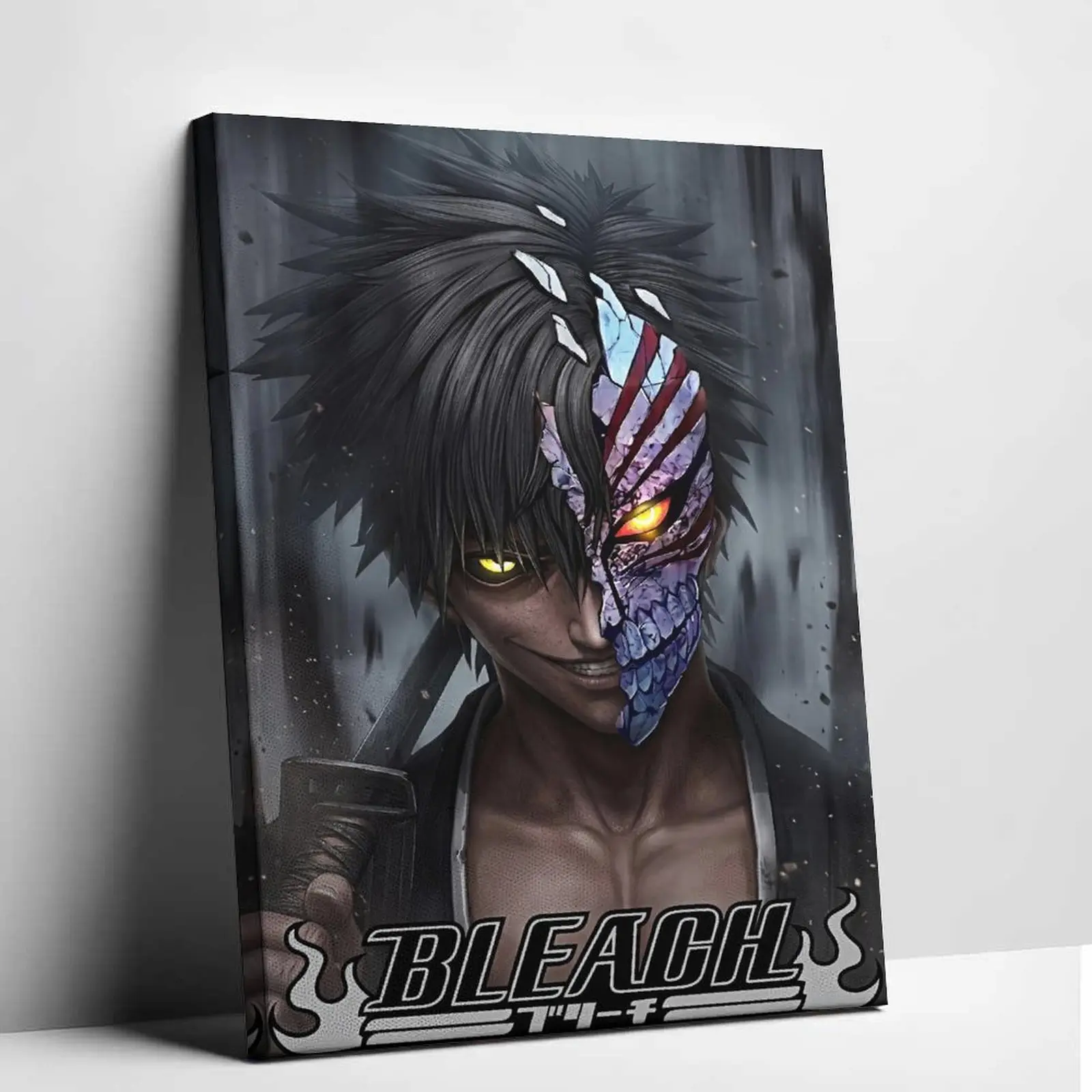 Bleach Anime Canvas Art Print - Ichigo Kurosaki Half Hollow Mask Glowing Eyes Character Art, Dark Fantasy Shinigami Manga Graphic Prints, Aesthetic Wall Decor Artwork for Gamer Room Home Decor