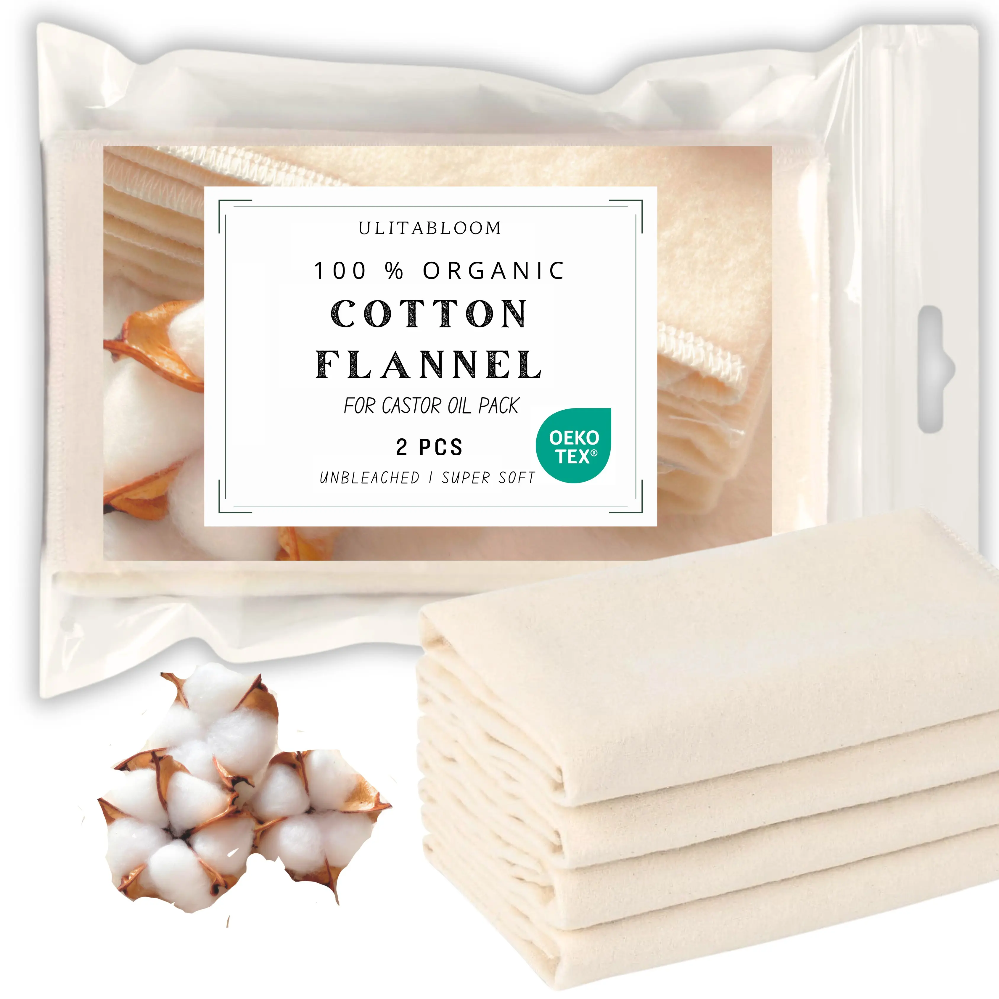 ULITABLOOM, 2 Pcs 100% Organic Cotton Flannel (Unbleached)