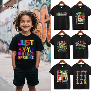 JUST A BOY/GIRL WHO LOVES SPRUNKI, cartoon character cotton t-shirt for kids fashion，casual summer tee short sleeve，birthday gift，children's day gift  SP01