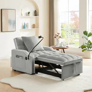 SAVEYOUR 3-in-1 Convertible Sleeper Sofa Chair Bed - Furniture Living Room, Adjustable Backrest, Phone Holder, USB Type-C Recliner for Bedroom Apartment, Gray Modern Sofas Cozy Comfy Loveseat