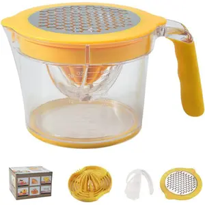 Juicer, Orange Lemon Manual Juicer, Non-Slip Lid Rotary Press, 17 oz Capacity, Manual Juicer with Built-in Measuring Cup and Filter