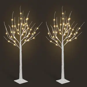 Entryway Focus 2 Pack 4FT Artificial Birch Tree Ornament with Realistic Textured White Birch Bark, Bendable Adjustable Twig Branches & Solid Square Stable Base for Indoor Bedroom, Home Room, Wedding, Holiday Party & Outdoor Patio Scene Arrangement