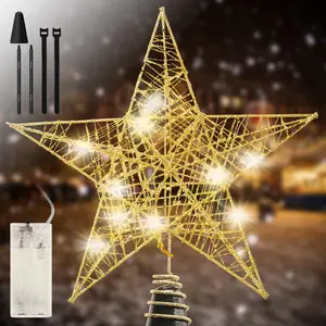 Christmas Star Tree Omaments, Gold Wire Clitter Star Topper, Lighted Tree Decorations Christmas Holiday Essential,Battery Operated, Excluding Battery shaped night exquisite decoration