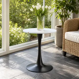 littleox Mid Century Modern Round Tulip Dining Bistro Table, 23.6 Inch Thickened Tabletop Single Metal Pedestal Base, Multipurpose Round Accent Table for Kitchen, Living Room, Cafe & Compact Small Spaces