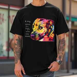 Neon Gratitude Pitbull Tshirt Menswear Crewneck Shortsleeve shirt graphic tee