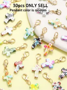 30Pcs Multi Color Cross Turquoise Resin Pendants DIY Keychain Keyring Craft Making Accessories Jewelry Findings Pendant Charm