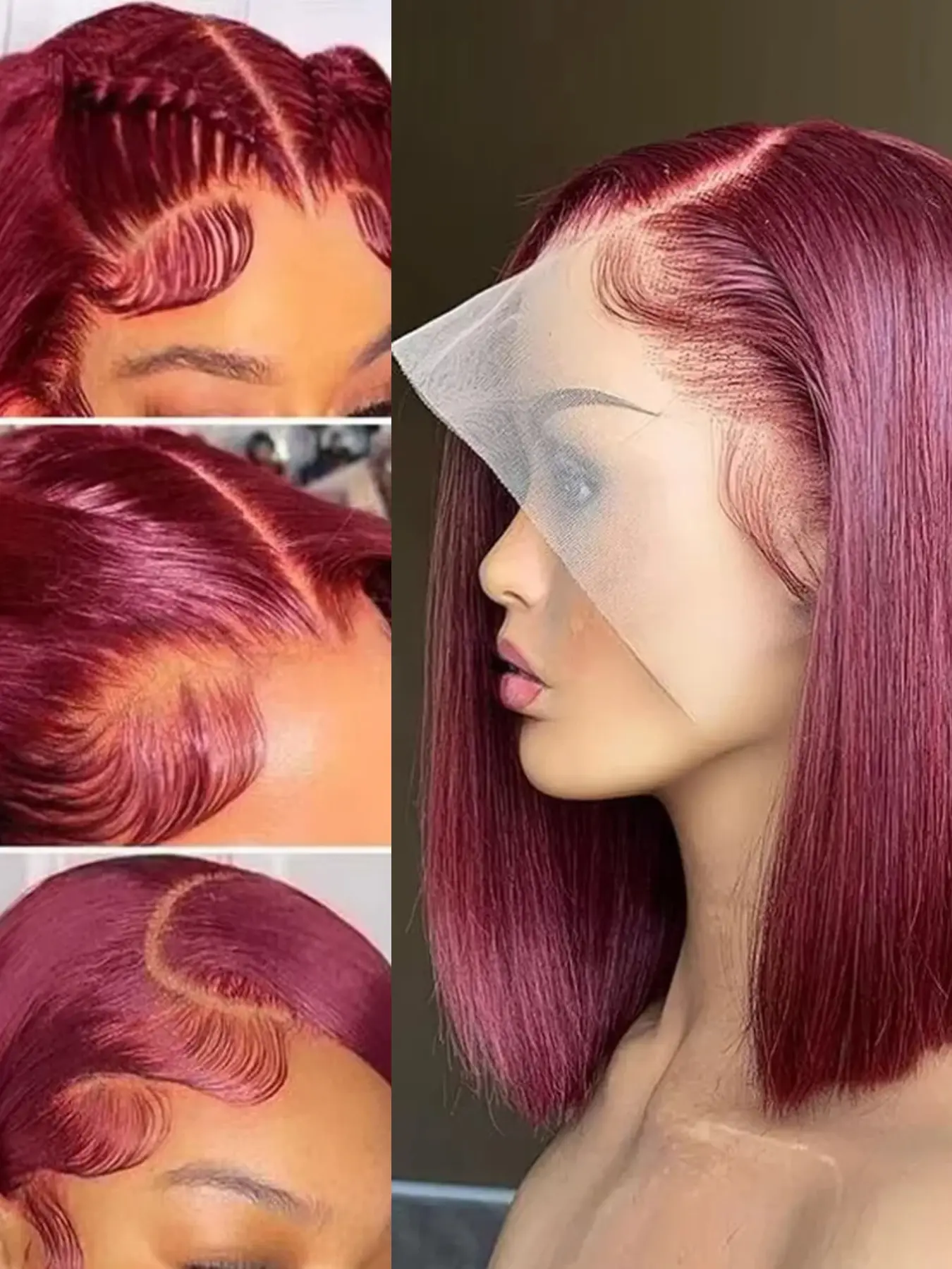99J Burgundy Color Straight Bob Wig for Women 13x4 Transparent Lace Frontal Wig Christmas Wig