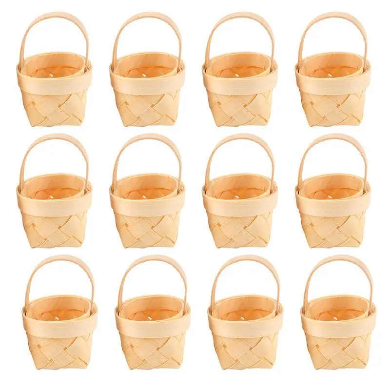 12-Piece Wooden Chip Mini Baskets Bulk - Cute Eco-Friendly Pet Small Animal Toy, Home Organizer/Organiser for Candy Storage Ornaments