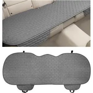 Car Seat Cover for Rear Seats, Comfortable Linen Seats Cushion Pad Mat with Storage Pockets, Anti-Slip Breathable Bottom Long Rear Seat Cover Protector for SUV Truck Van (Gray)