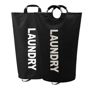 95L Large Laundry Basket, Laundry Hamper, Dirty Clothes Hamper for Laundry, Collapsible, Waterproof Laundry Baskets with Foam Protected Aluminum Handles for Laundry, Dorm, Family (Black) Collapsible Double-Layer Laundry Hamper