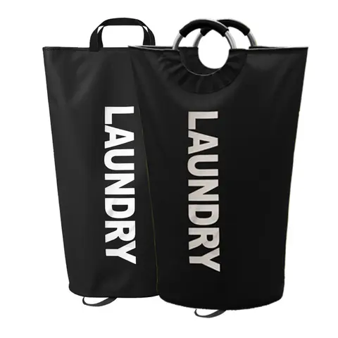 95L Large Foldable Double-Layer Laundry Basket - Clothes Basket Organizer, Portable Waterproof, Foam-Protected Aluminum Handles for Comfortable Grip, Oval Sleek Black, for Bedroom Family Use