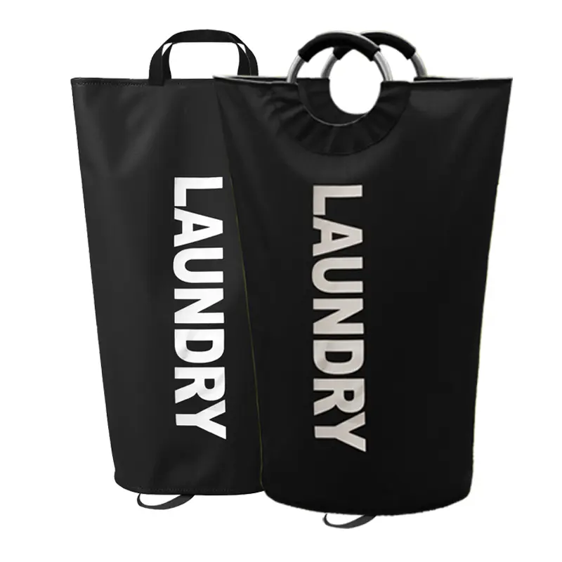 95L Large Laundry Basket, Laundry Hamper, Dirty Clothes Hamper for Laundry, Collapsible, Waterproof Laundry Baskets with Foam Protected Aluminum Handles for Laundry, Dorm, Family (Black) Collapsible Double-Layer Laundry Hamper