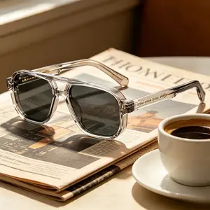Clear Frame Square Aviator Sunglasses, UV400 Protection Fashion Shades, Lightweight Eyewear for Daily Wear Driving
