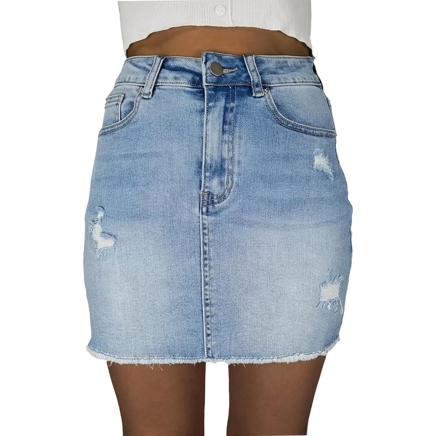 Women's High-Waisted Trendy Denim Skirt - Summer Leisure Wear, Skirts for Women