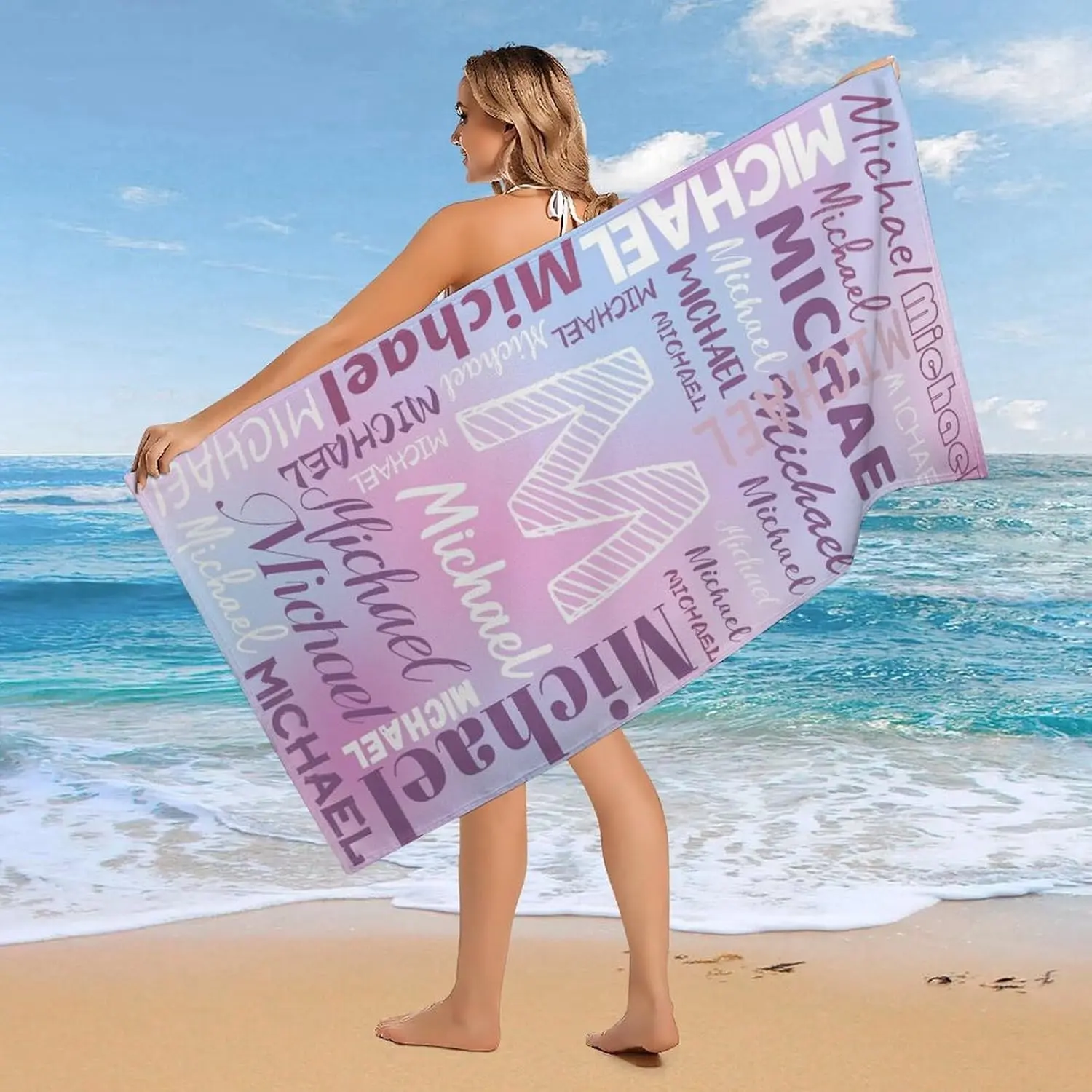 Clearance -Personalized Beach Towels for Kids Adults Custom Kids Beach Towels with Names Customized Sand Free Microfiber Quick Dry Pool Swimming Towel with Striped Checkered Flower for Boys Girls Women Men