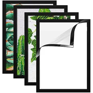 4-Pack 12x16in/30x40cm PVC No-Drill Magnetic Photo Frames, Self-Adhesive Plastic Framed for Home Decor, Fits Photo, Painting, Diamond Painting (Home Supplies)