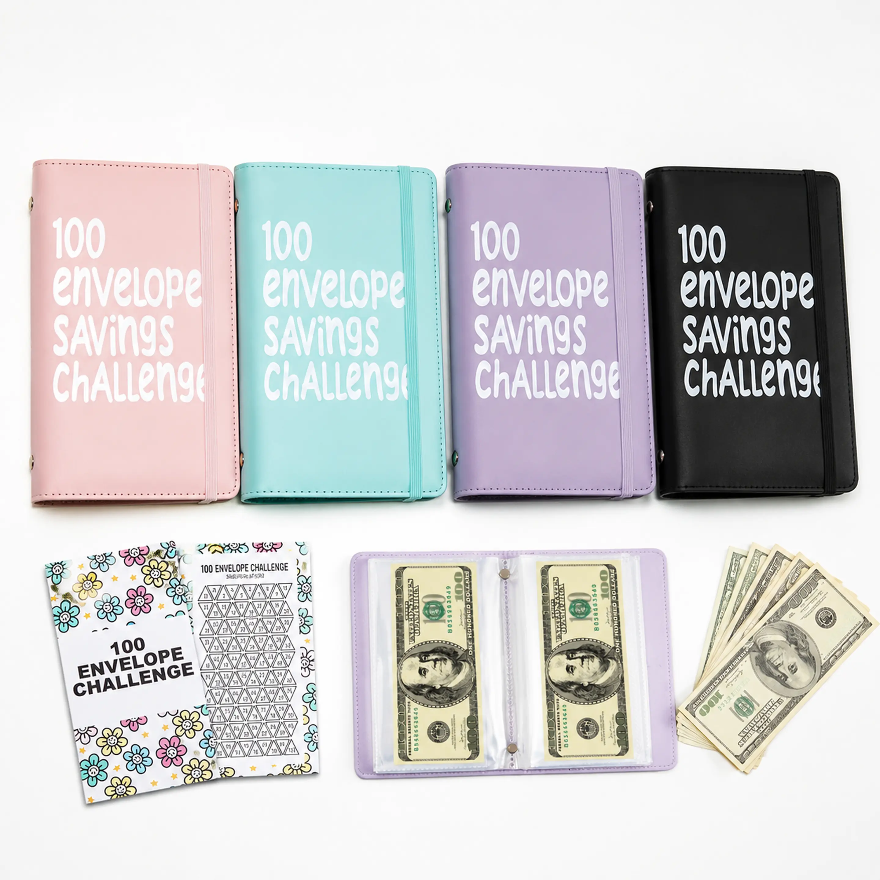 Aesthetic A6 Money Saving Challenge Kit - 100 Cash Envelopes, Cute Budget Binder with Daily Tracker, Budget Tracking Book for Savers & Household Goal Planning, Money Savers