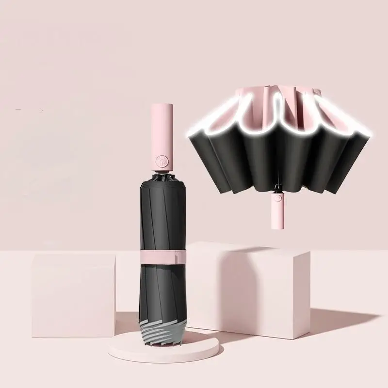 Waterproof Windproof Automatic Umbrella, 1 Count 10 Ribs Travel Compact Umbrella, Safety Protection Umbrella with Reflective Strip