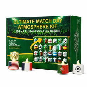 Soccer LED Candle Set – 48 Pack Flameless Candles with 60 National Team Stickers (12 Countries, 5 Each) + Football DIY Decals, Flickering Battery Candles for Party & Home Decoration outdoorfun
