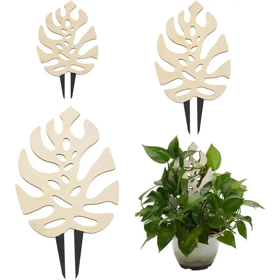 3 count Wooden  Trellises 3 Size Monstera Leaf Shape Floral White Houseplant Trellis for Indoor Climbing  Garden  Trellis Support for Ivy  Outdoor Potted