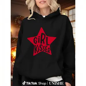 Summer Casual Long Sleeve Hoodie with Retro Lesbian Heart Kisser Design