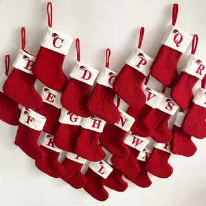 Classic red letter Christmas stocking, knitted wool Christmas stocking, festive Christmas ornament decoration