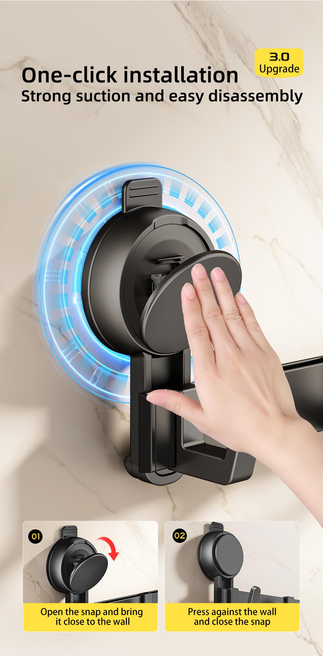 5 Hooks Suction Cup Hook Rack Heavy Duty No Drilling Bathroom Shower Door Black Rustproof Aluminum