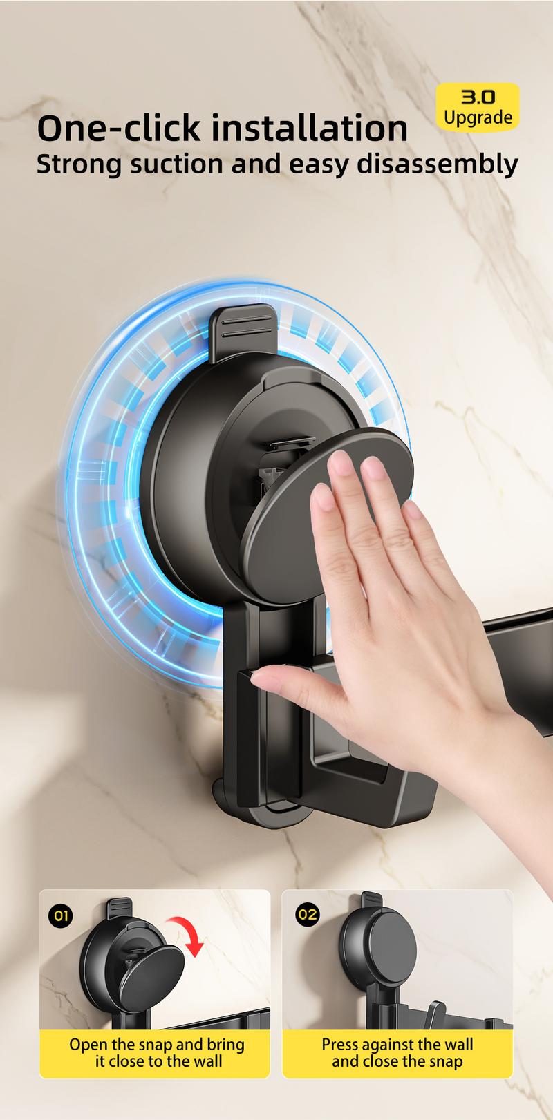 Suction cup door rear hook, no punching adhesive, strong load-bearing, door rear clothes rack, shower room storage rack