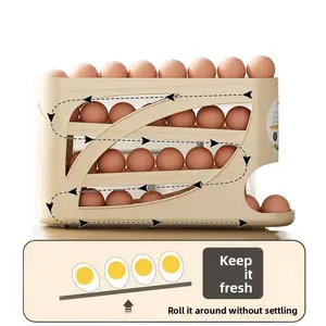 Refrigerator-specific automatic egg dispenser, four-layer stacked egg storage rack, large capacity for 30 eggs, keeps eggs fresh and prevents them from rolling off, suitable for kitchen countertops and cabinets, universal storage box